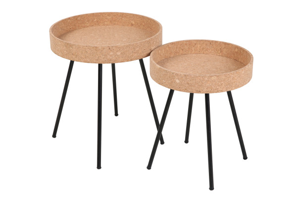 Beistelltisch, 2er Set CORK MDF, Kork, Metall