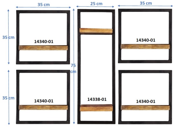 Wandregal-Set, 5-teilig SIDNEY Mangoholz, Metall