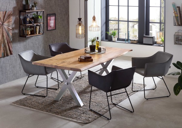 Tisch 220x100 cm, Akazie natur TABLES & CO Platte Akazie, Gestell Metall