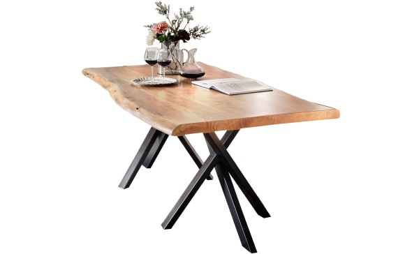 Tisch 220x100 cm, Akazie natur, 56 mm TABLES & CO Platte Akazie, Gestell Stahl