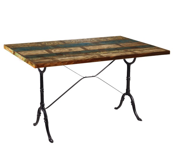 Tisch 120x65 cm TABLES & CO Platte Altholz, Gestell Gusseisen