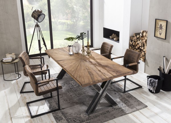 Tisch 220x100 cm TABLES & CO Platte recyceltes Teak, Gestell Metall