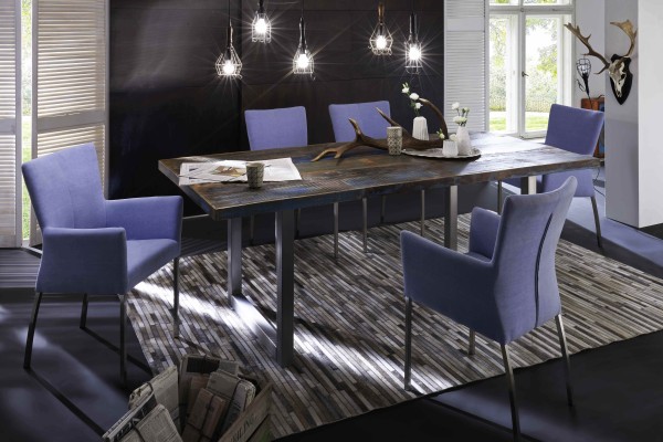 Tisch 180x100 cm, buntes Altholz TABLES & CO Platte Altholz, Gestell Stahl