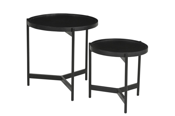 Beistelltisch 2er Set BLACK SMOOTH Mango massiv, Metall