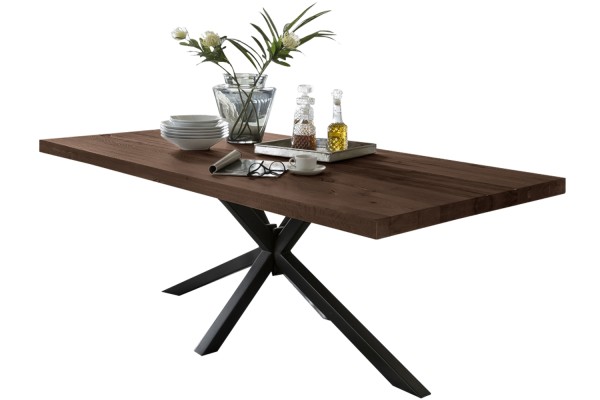Tisch 180x100 cm, Balkeneiche Räucheröl-Finish TABLES & CO Platte Balkeneiche, Gestell Stahl