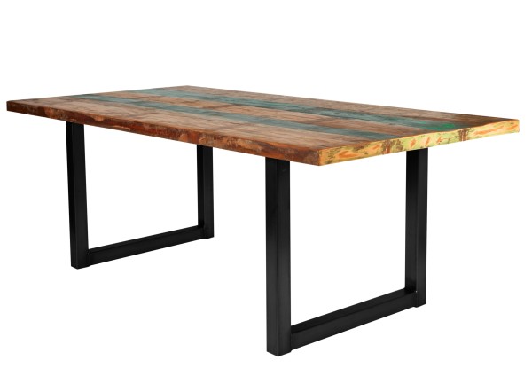 Tisch 220x100 cm, buntes Altholz TABLES & CO Platte Altholz, Gestell Stahl