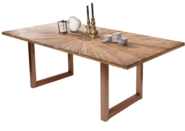 Tisch 160x90 cm TABLES & CO Platte recyceltes Teak, Gestell Metall