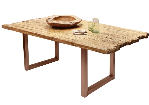 Tisch 240x100 cm TABLES & CO Platte recyceltes Teak, Gestell Metall