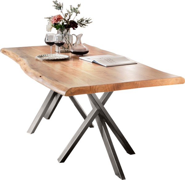 Tisch 200x100 cm, Akazie natur, 56 mm TABLES & CO Platte Akazie, Gestell Stahl