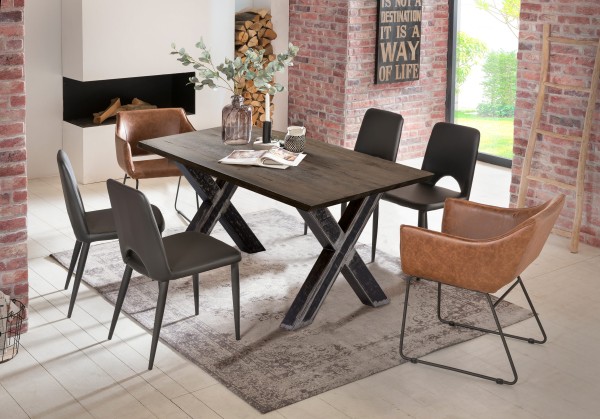 Tisch 180x100 cm TABLES & CO Platte Balkeneiche geölt, Gestell Metall