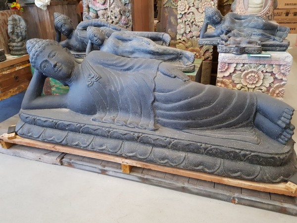 Buddha Skulptur liegend Lava Guss 160cm Schwere Qualität Neu
