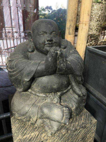 Happy Buddha Greeting Mönch Skulptur Figur Outdoor 55cm