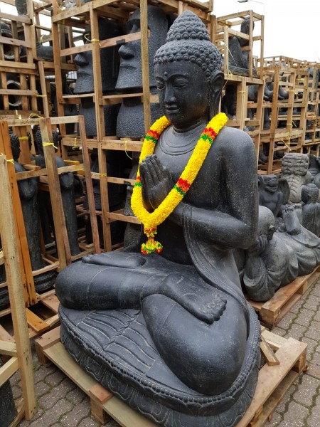 Buddha Skulptur Lava Guss 80cm Schwere Qualität Neu