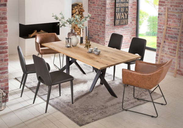 Tisch 240x100 cm TABLES & CO Platte Wildeiche geölt, Gestell Metall