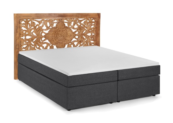 Boxspringbett mit Kopfteil aus Mangoholz THIS & THAT Stoff, Mangoholz