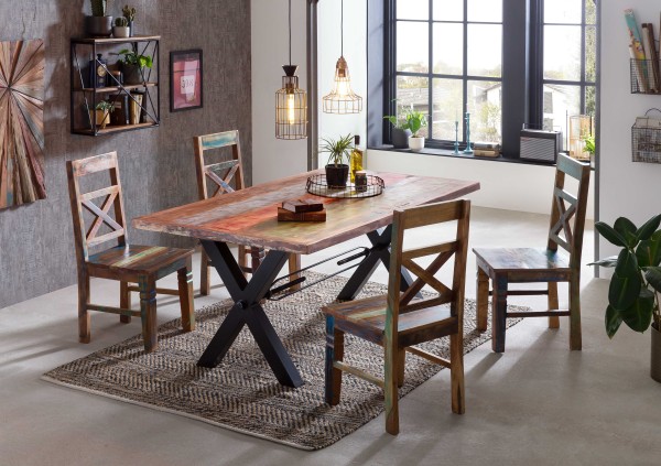 Tisch 200x100 cm, Altholz bunt lackiert TABLES & CO Platte Altholz, Gestell Eisen