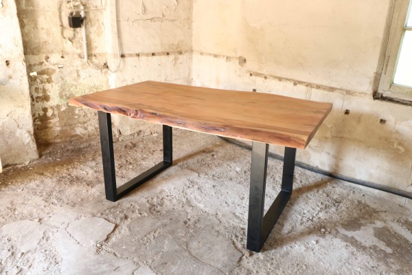 Esstisch Baumkante 160x90cm Akazie massiv 50mm Tischplatte mit Gestell