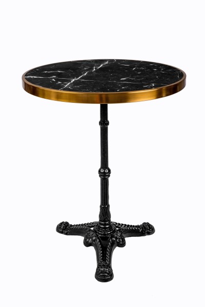 Tisch, 57 cm rund THIS & THAT Platte Marmor mit Messingrahmen, Gestell Gußeisen