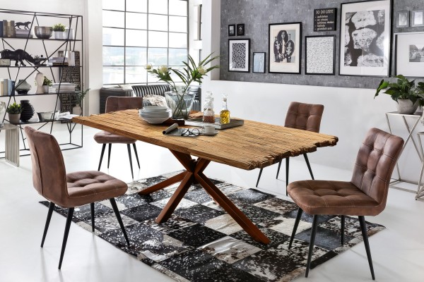 Tisch 180x100 cm TABLES & CO Platte recyceltes Teak, Gestell Metall