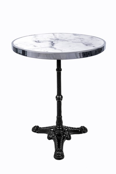 Tisch, 57 cm rund THIS & THAT Platte Marmor mit Chromrahmen, Gestell Gußeisen
