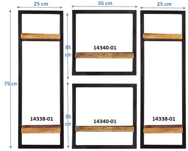 Wandregal-Set, 4-teilig SIDNEY Mangoholz, Metall