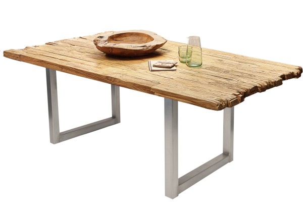 Tisch 220x100 cm TABLES & CO Platte recyceltes Teak, Gestell Metall