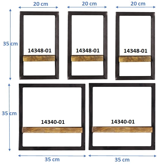 Wandregal-Set, 5-teilig SIDNEY Mangoholz, Metall