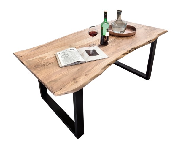 Tisch 140 x 80 cm. Platte natur, Gestell schwarz TABLES & CO Platte Akazie, Gestell Stahl