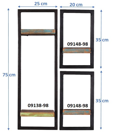Wandregal-Set, 3-teilig RIVERBOAT Altholz mit starken Gebrauchsspuren, lackiert, Rahmen aus Metall