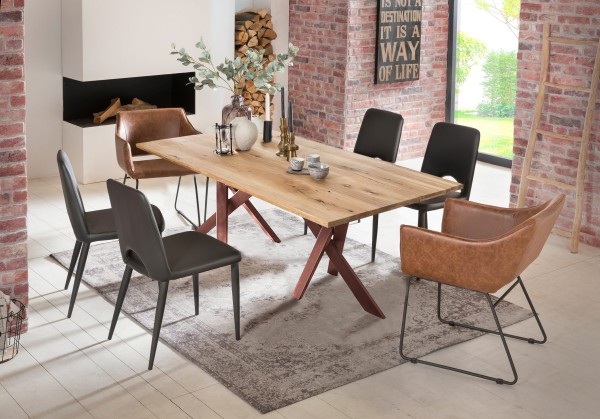 Tisch 200x100 cm TABLES & CO Platte Wildeiche geölt, Gestell Metall