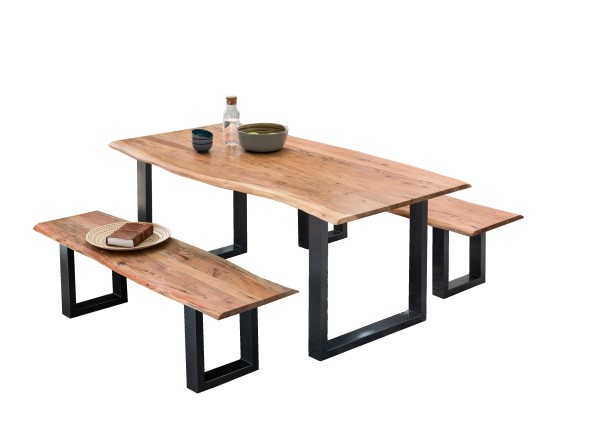 Tischgruppe TABLES & CO Platte Akazie, Gestell Stahl