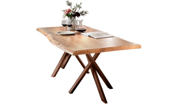 Tisch 180x90 cm, Akazie natur, 36 mm TABLES & CO Platte Akazie, Gestell Stahl