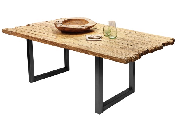 Tisch 160x90 cm TABLES & CO Platte recyceltes Teak, Gestell Metall